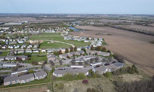Aerial view of a multifamily apartment community