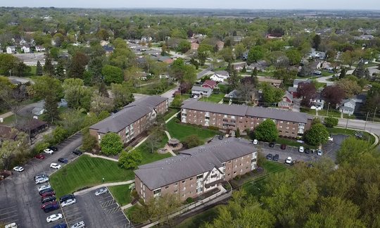 Aerial view of a multifamily apartment community